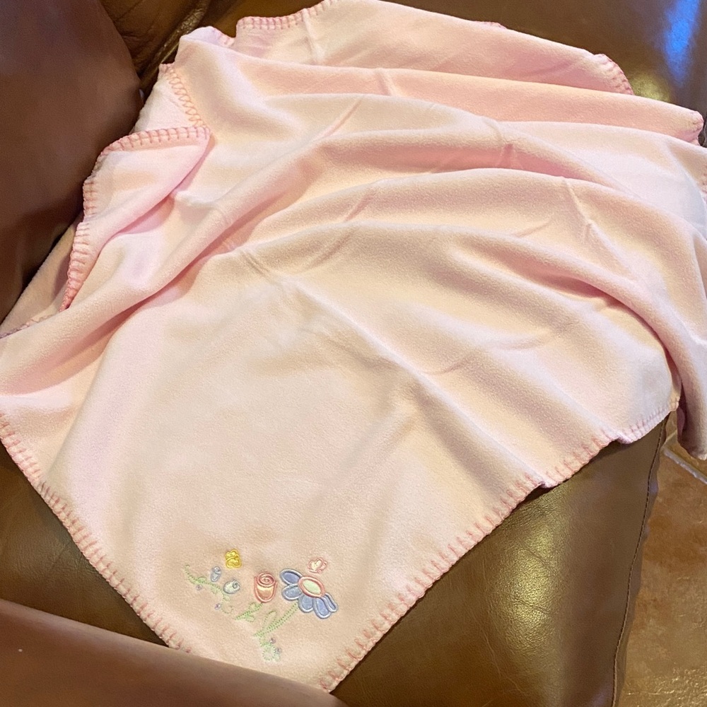 Soft Pink Receiving  Blanket with Floral Embroidery